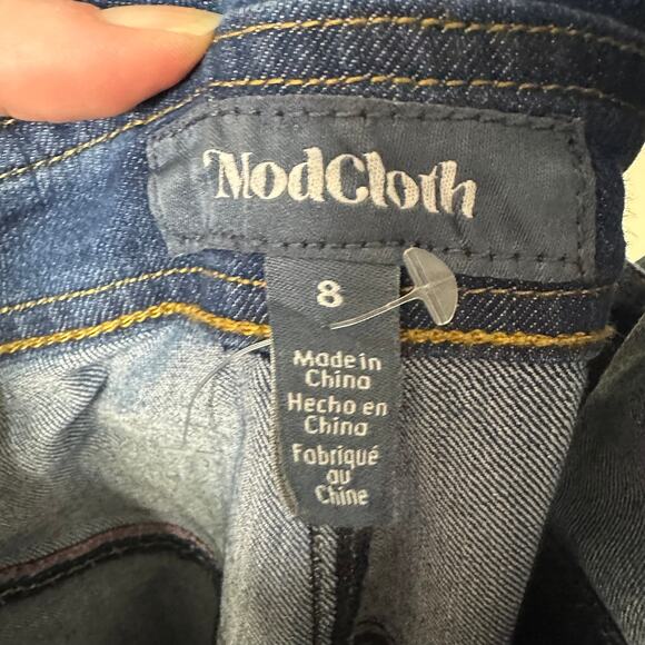 Sz 8 NWOT ModCloth Rainbow Denim Overalls Wide-Leg Embroidered Bib Retro Kidcore - Picture 6 of 10